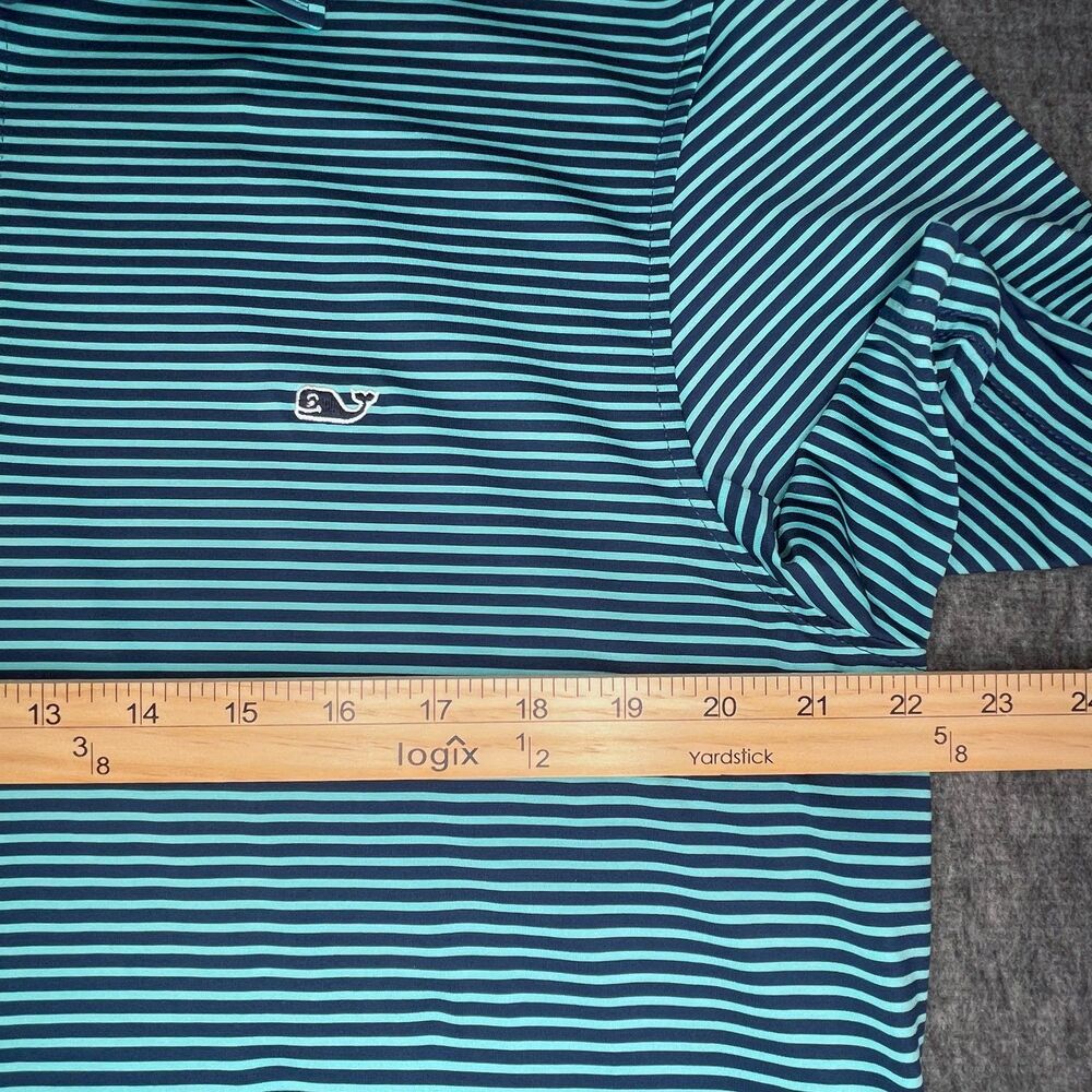 Vineyard Vines Large Golf Polo Sankaty Stripe Navy Teal Performance Stretch - Picture 8 of 13